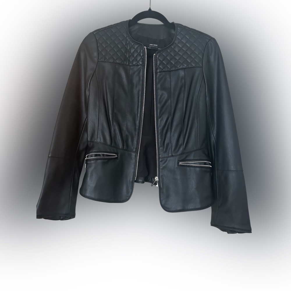 Zara‎ Black Leather Jacket Classic Tailoring